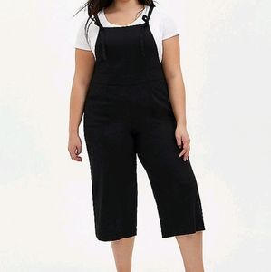 Black Linen Culotte Overall